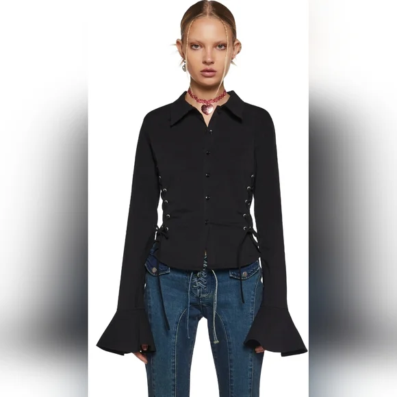 NWT Delias x Dolls Kill Rare Moment Black Collard Top - Picture 4 of 5